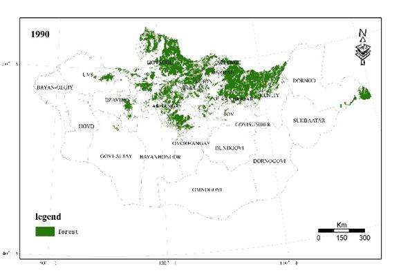 Forest cover data of Mongolia with spatial resolution of 30m(1990)