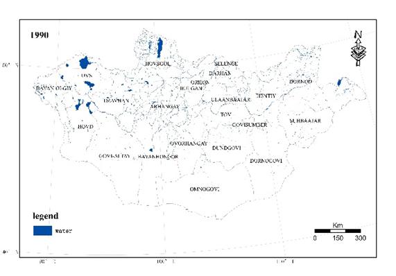 Water cover data of Mongolia with spatial resolution of 30m(1990)
