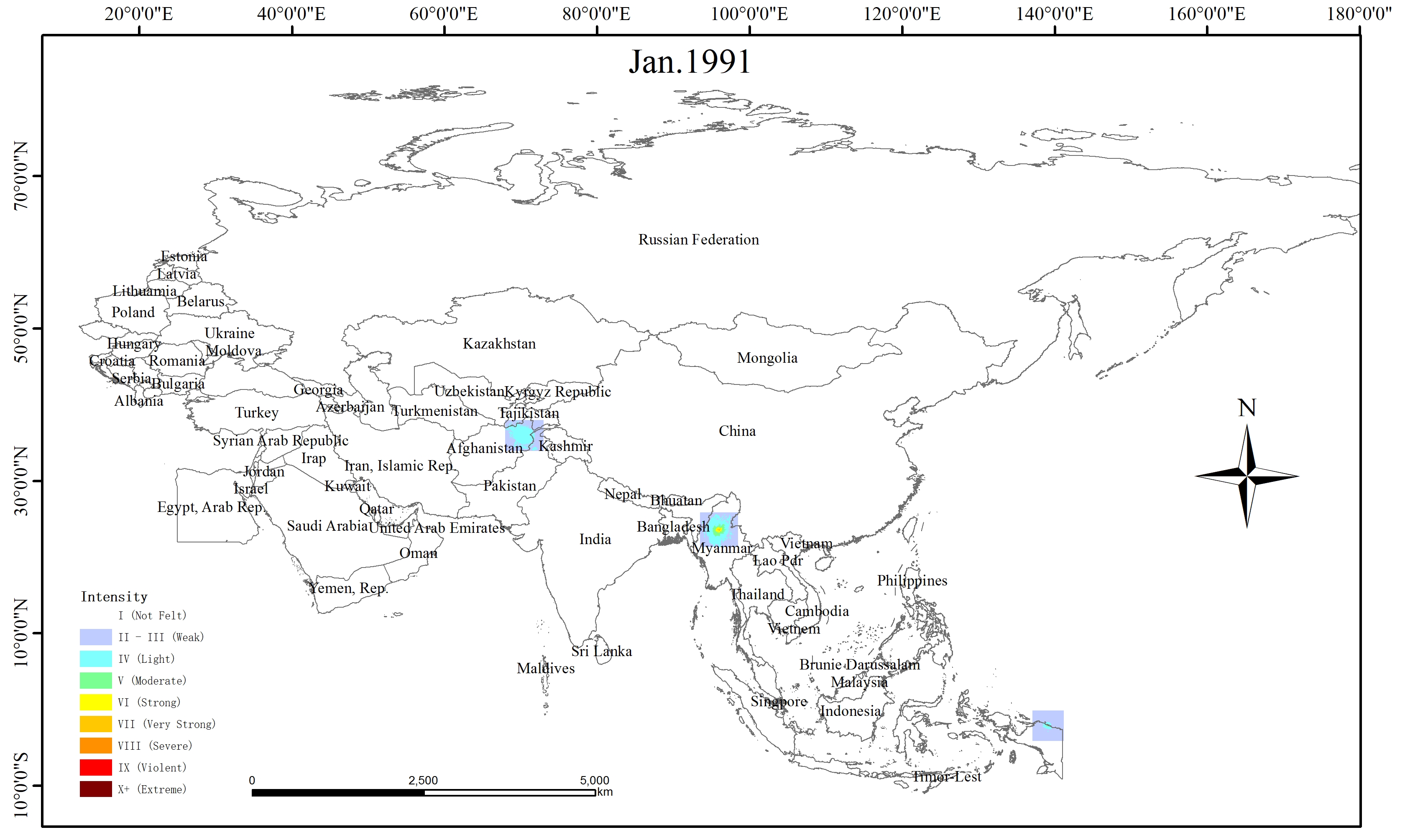 Spatio-temporal Distribution of Earthquake Disaster in the Belt and Road Area in 1991