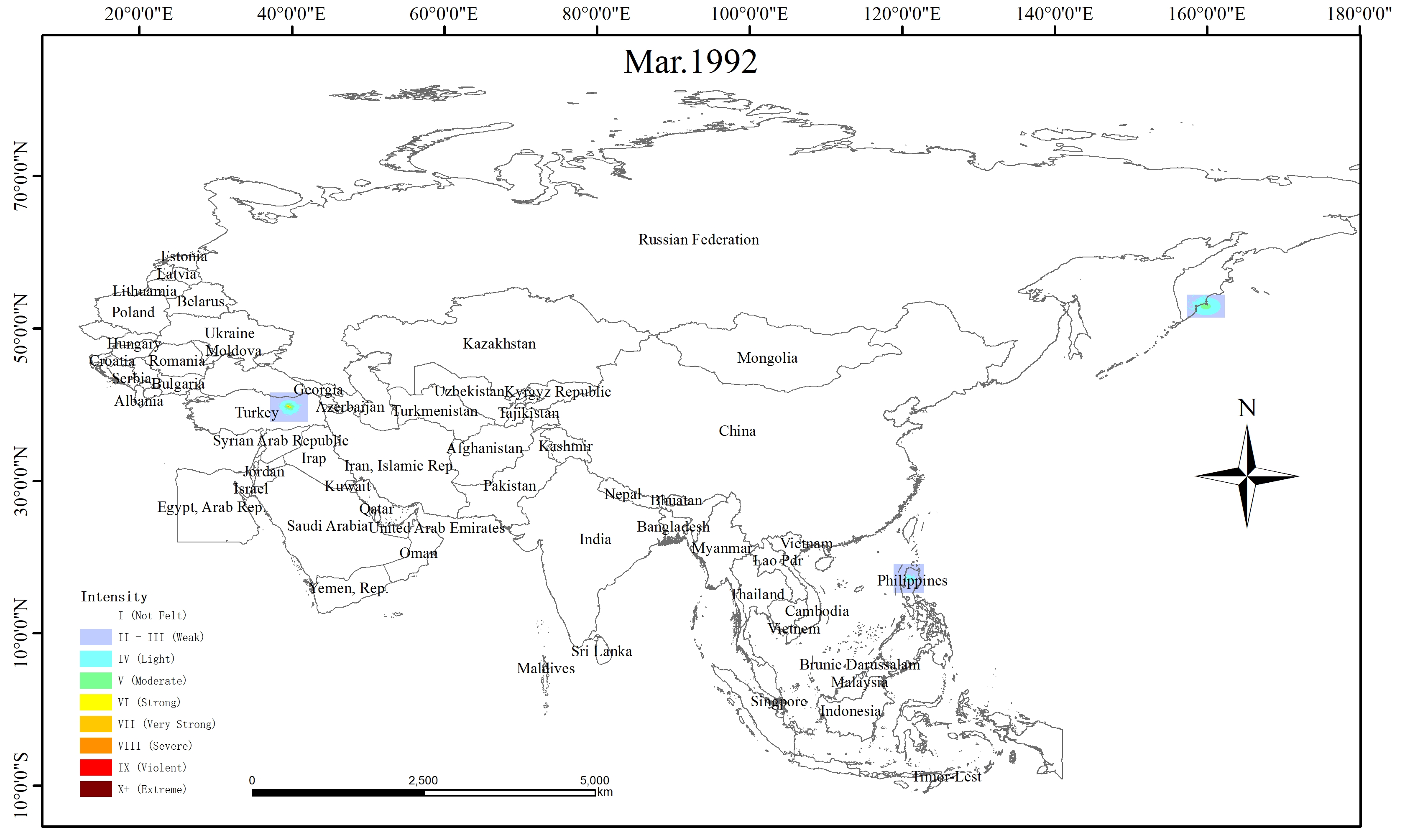 Spatio-temporal Distribution of Earthquake Disaster in the Belt and Road Area in 1992
