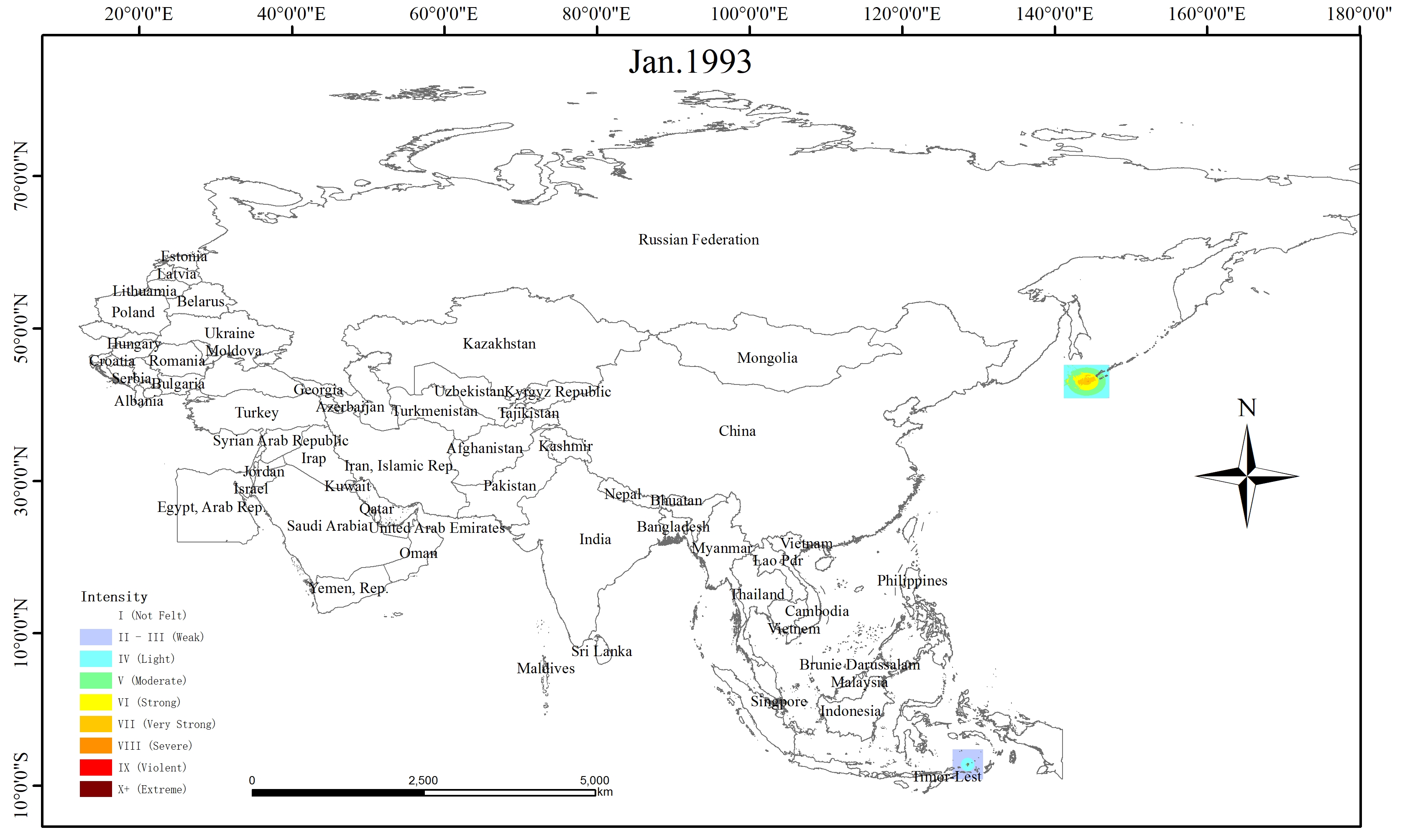 Spatio-temporal Distribution of Earthquake Disaster in the Belt and Road Area in 1993