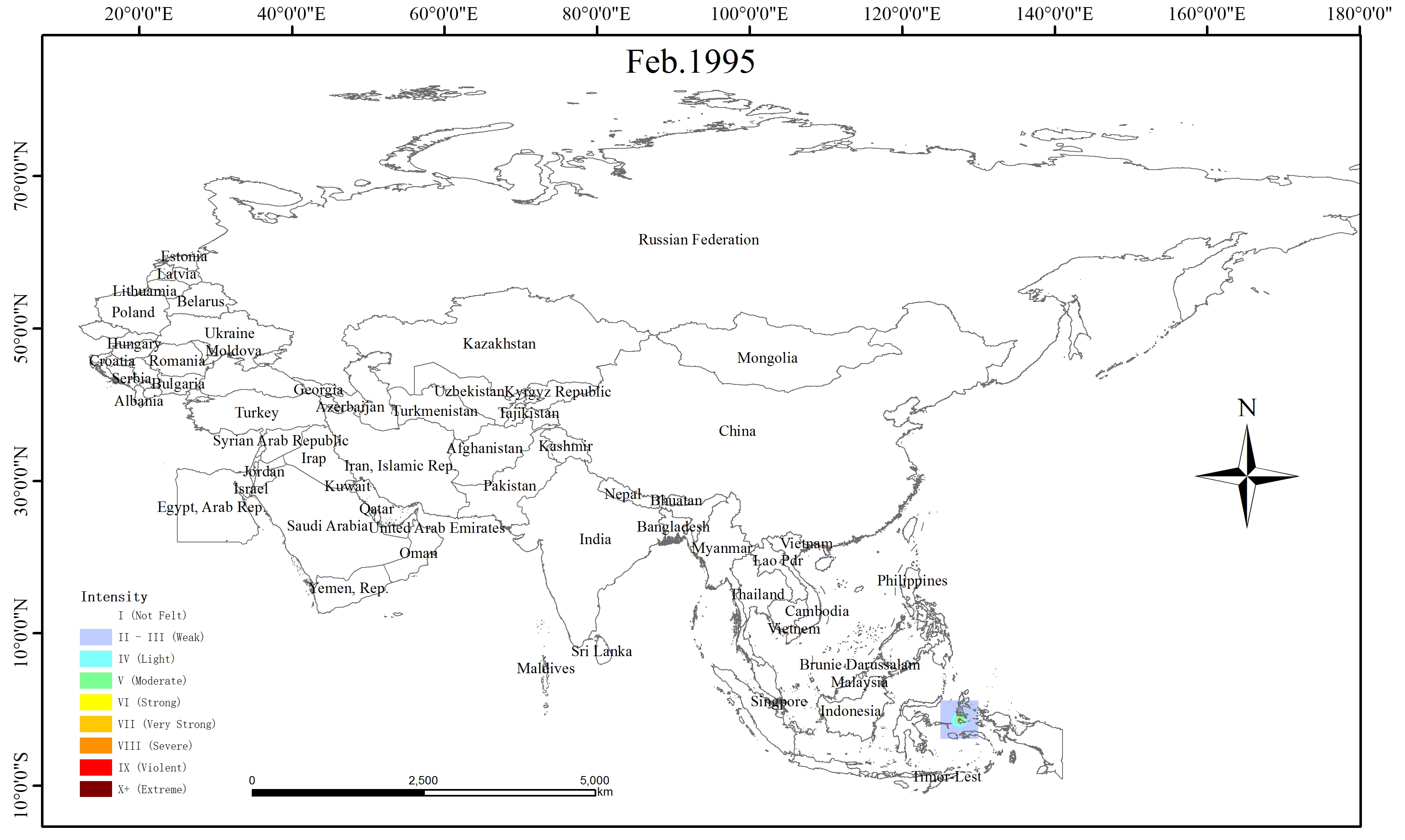 Spatio-temporal Distribution of Earthquake Disaster in the Belt and Road Area in 1995