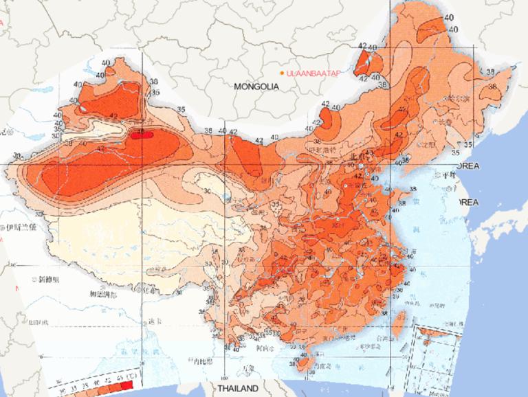 Online map of extreme maximum temperature in China from 1961 to 2015