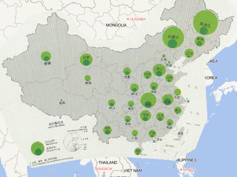 Online map of affected crops by province in China in 2016