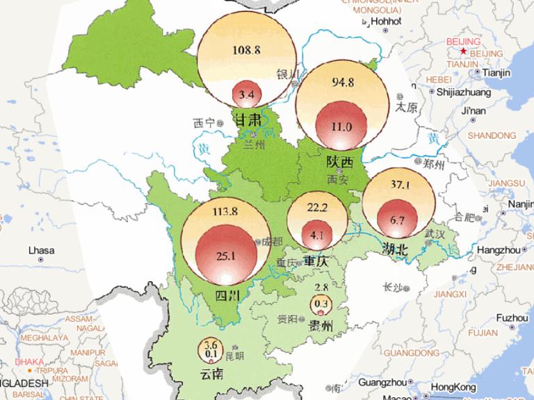Online map of crop damage by flood disaster in Western China in mid to early September 2014