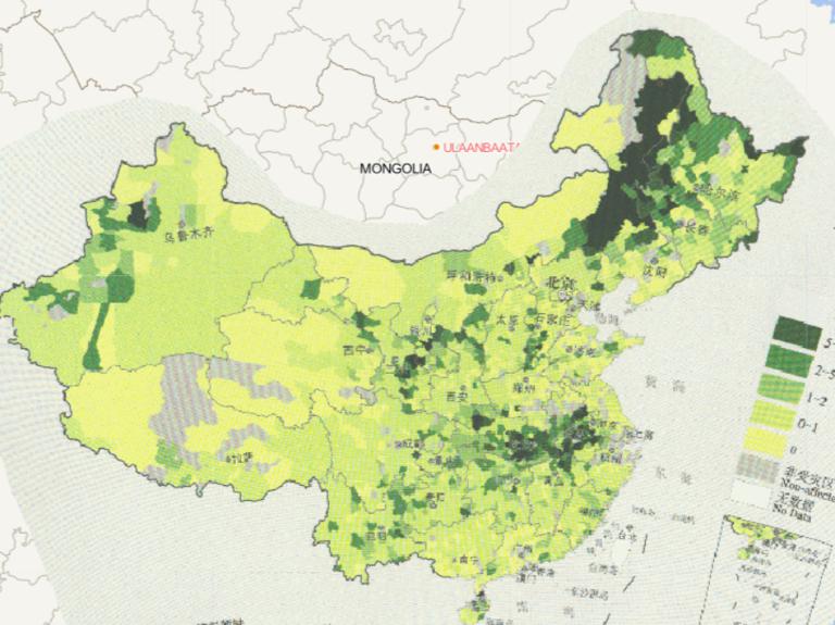 Online map of destroyed crops by county in China in 2016