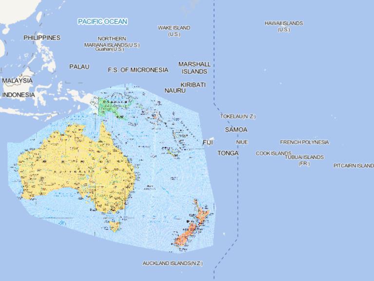 Online map of Oceania countries and regions