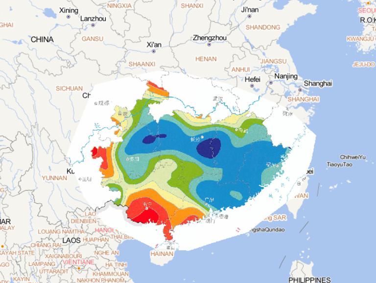 Online map of disaster percentage of precipitation anomalies of flood disaster in the south of the Yangtze River from May 19 to 26, 2014