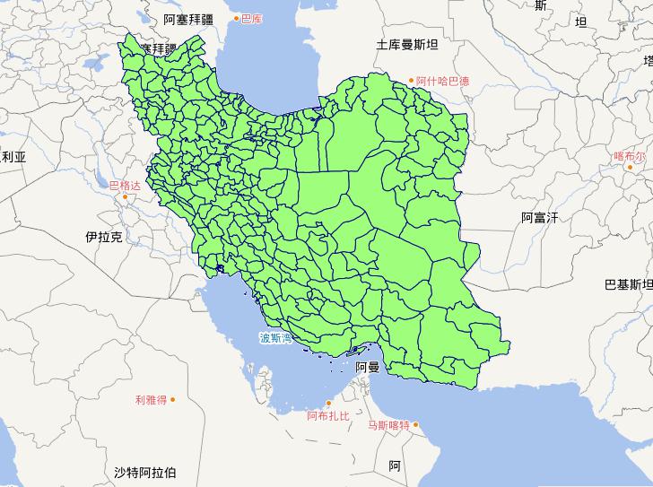 Online map of Iranian level 2 administrative boundaries