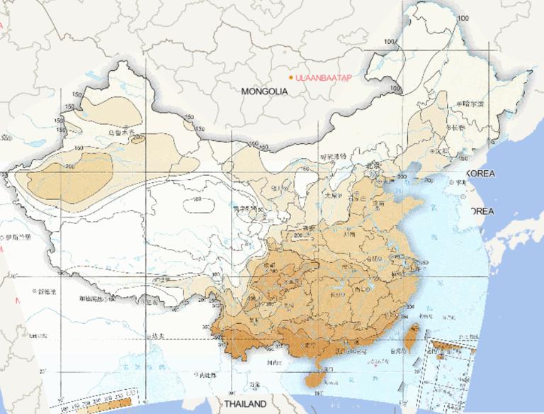 Online map of average annual frost-free days in China from 1981 to 2010