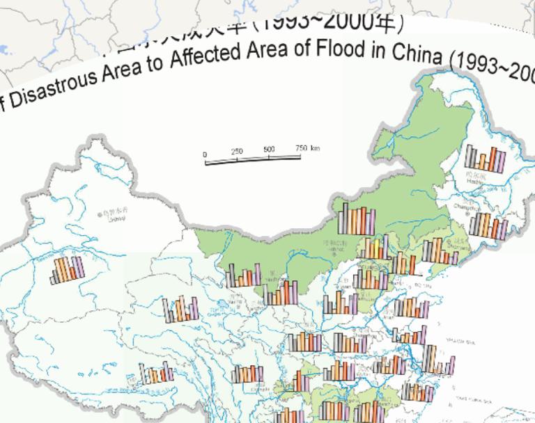 China flood disaster rate online map (1993 to 2000)