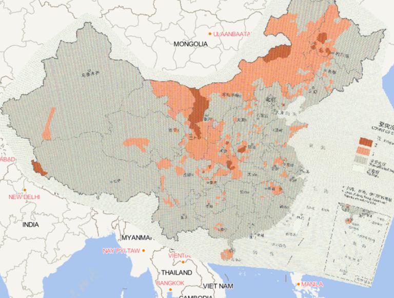 Online map of count of drought events by county in China in 2016