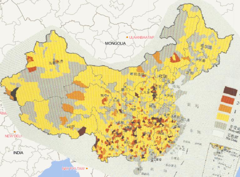 Online map of flood and geohazard caused death toll by county in China in 2016
