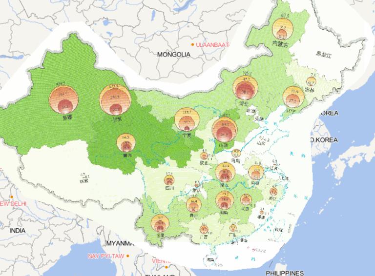 Online map of crops affected by low temperature freezing and snow disaster in China in 2014