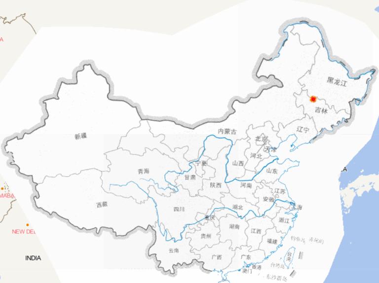 Online map of the distribution of earthquake disasters in Songyuan, Jilin in 2013 in China