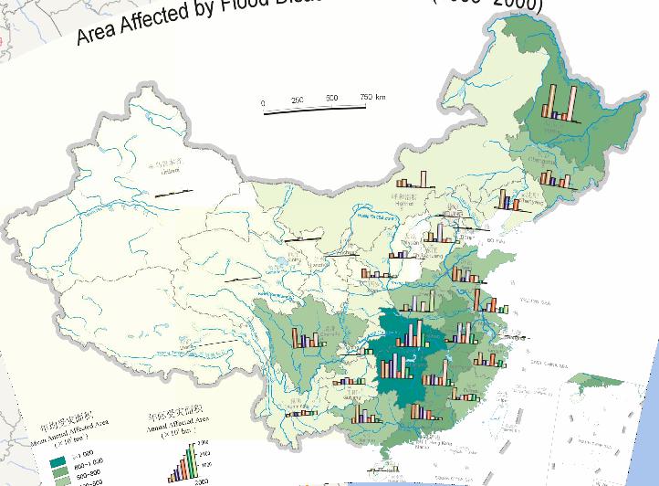 Online map of disaster area caused by flood disasters in China (1993-2000)