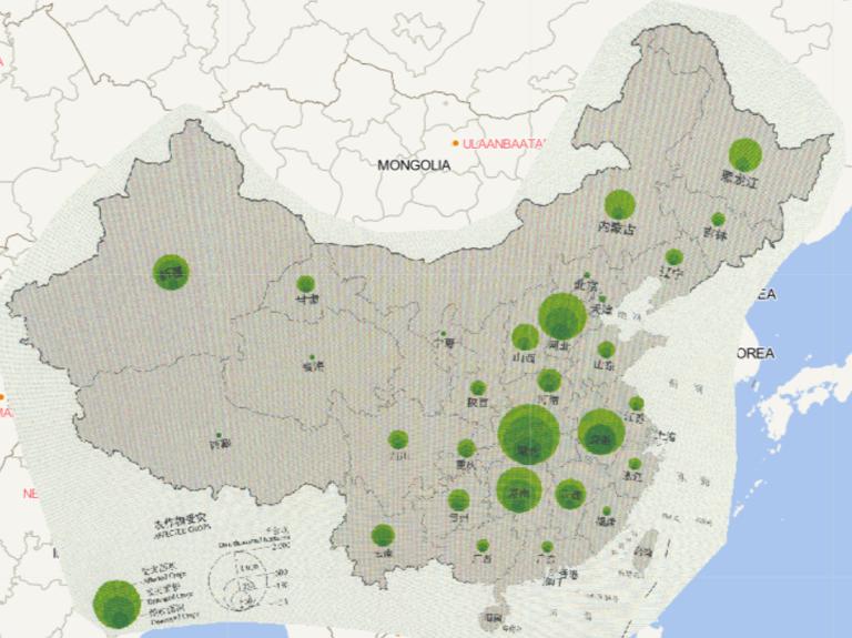 Online map of flood and geohazard affected crops by province in China in 2016