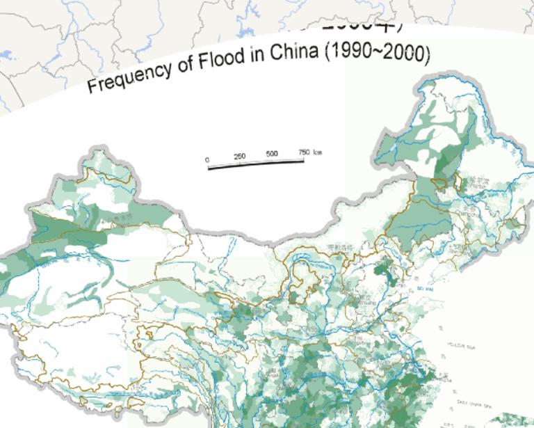 China flood frequency online map (1990 to 2000)