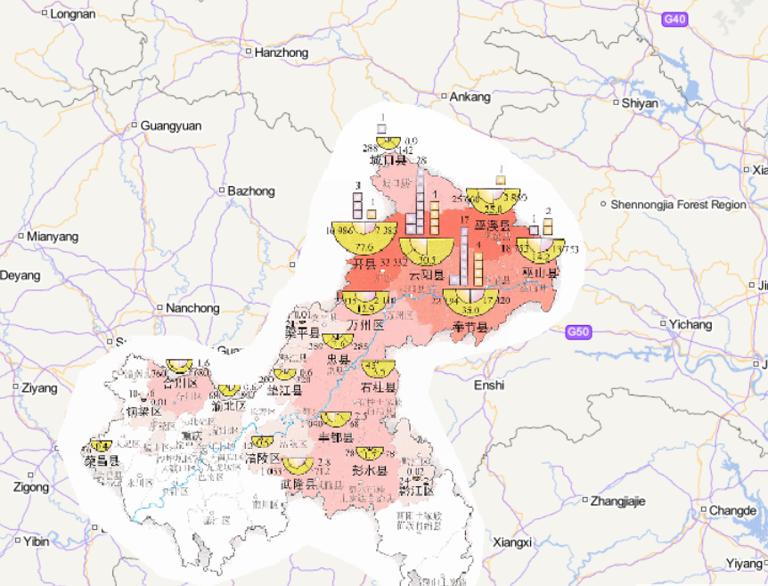 Online map people affected by flood disaster in Chongqing in early September 2014