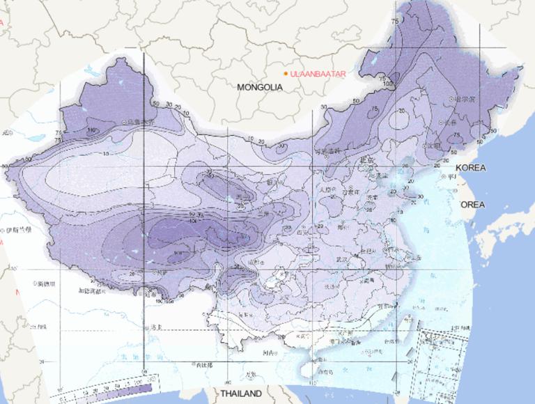 Online map of average annual snowfall days in China from 1981 to 2010