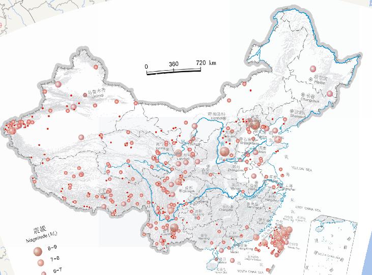 Epicentral online distribution map of the Chinese earthquake (2300 BC - 2000, September, magnitude 4 or above)