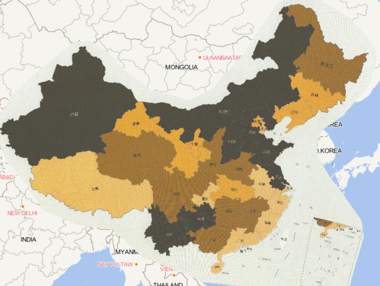 Online map of provincial integrated disaster index for hail in China in 2016