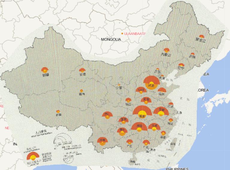 Online map of flood and geohazard affected population by province in China in 2016