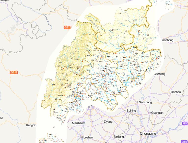 Online map of water conservancy facilities in Wenchuan disaster area in China