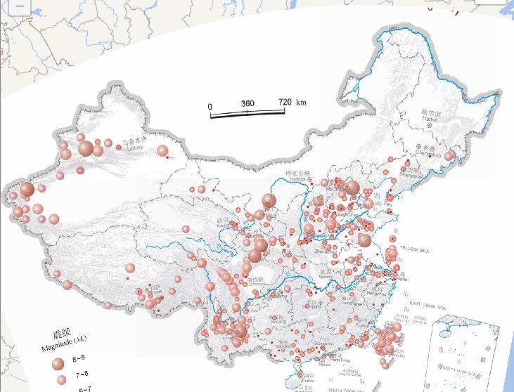 Epicentral distribution online map of Chinese earthquake (1644 AD to 1911 AD, magnitude 4 or above)