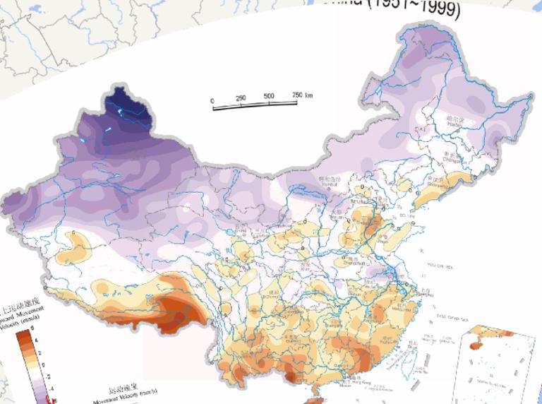 Online map of vertical land movement speed in China (1951-1999)