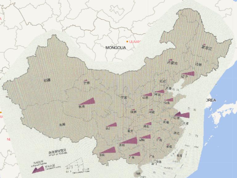 Online map of hail affected housing by province in China in 2016