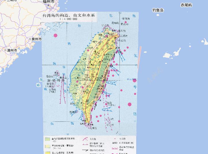 Online map of island structure, mountain texture and water system in Taiwan,China