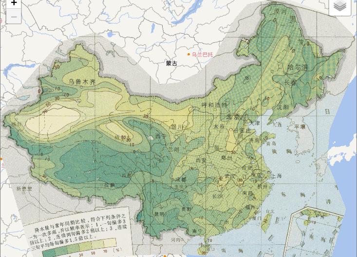 Online map of agricultural weather disaster summer rainfall frequency in China