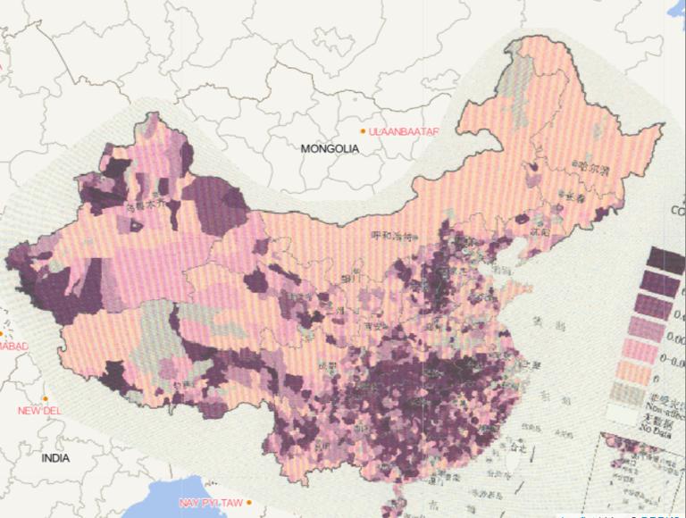 Online map of collapsed housing by county in China in 2016