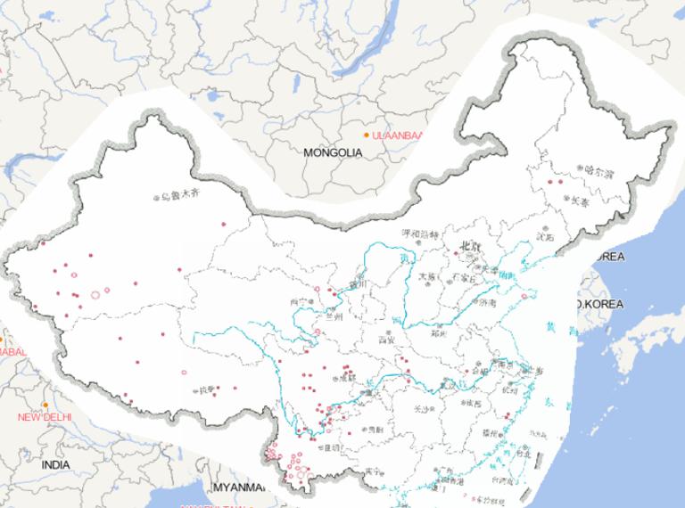 Online map of frequency distribution of earthquake disasters in China in 2014