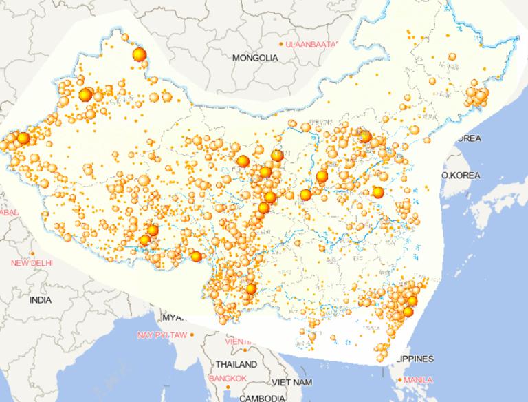 Online map of epicenter distribution of historical earthquakes in China (magnitude greater than or equal to 5 from 2300 BC to AD 2007)