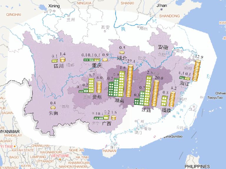 Online map of house damage and economic losses caused by flood disaster in southern China in the mid to late June 2014