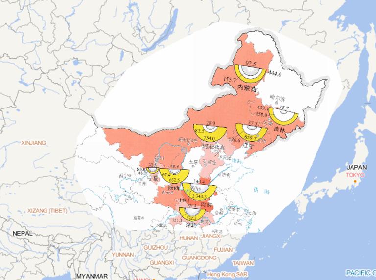 Online map of people affected by drought in Northeast China, Huanghuai and other places from June to August 2014