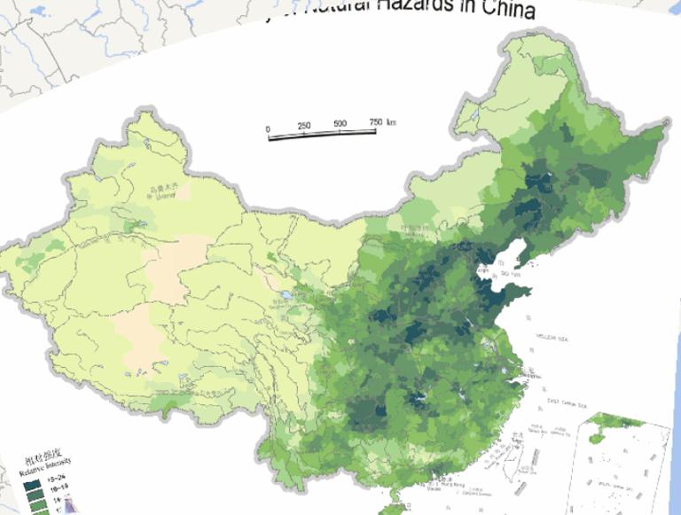 Online Mapping of Relative Intensity of Natural Hazards factor in China