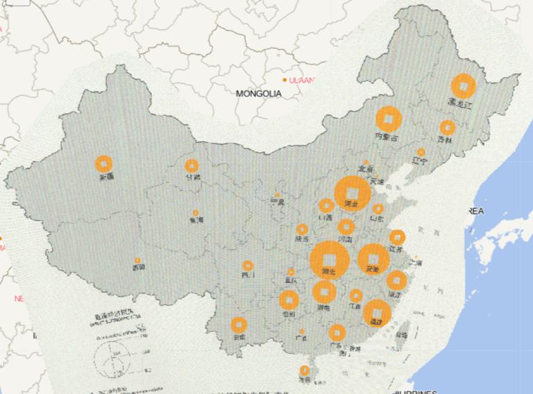 Online map of direct economic loss by province in China in 2016