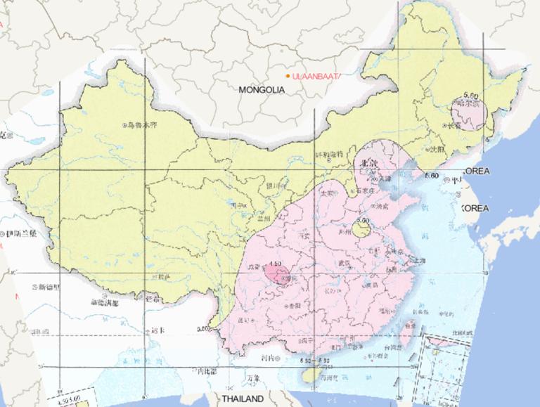 Online map of average summer precipitation pH value in China from 1992 to 2015
