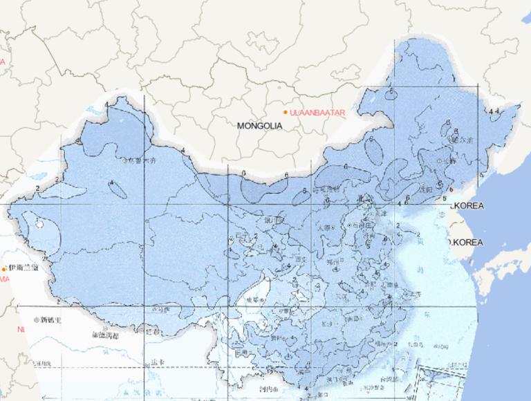 Online map of average annual strong cold air frequency in China from 1981 to 2010