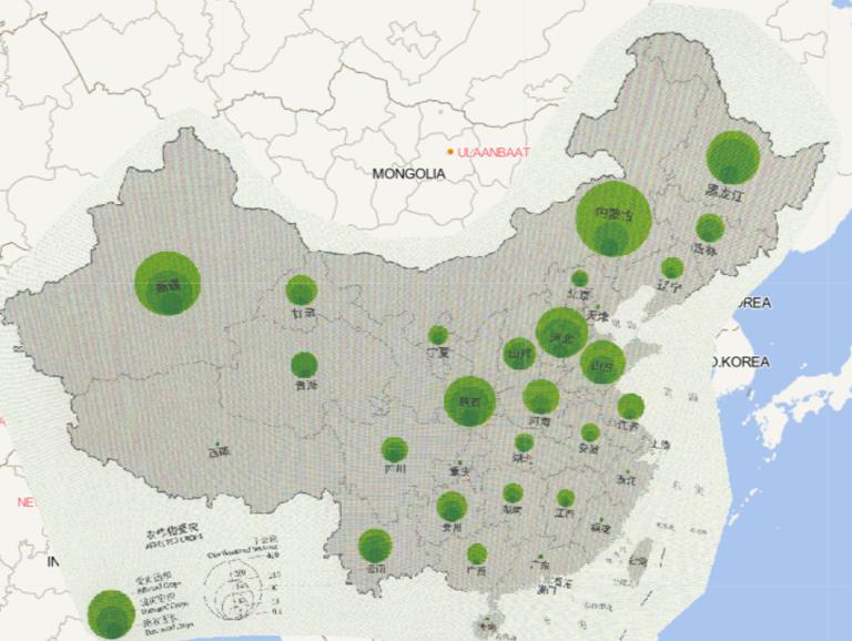 Online map of hail affected crops by province in China in 2016