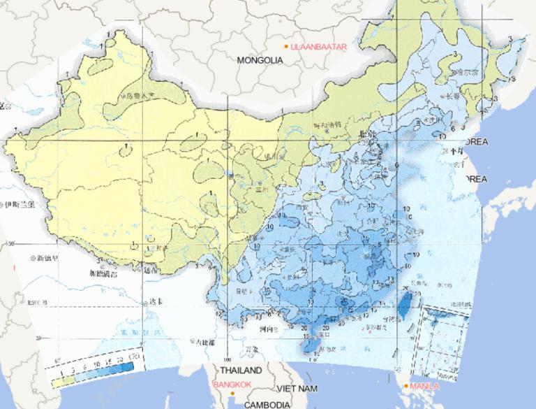 Online map of the maximum annual rainstorm days in China from 1961 to 2015