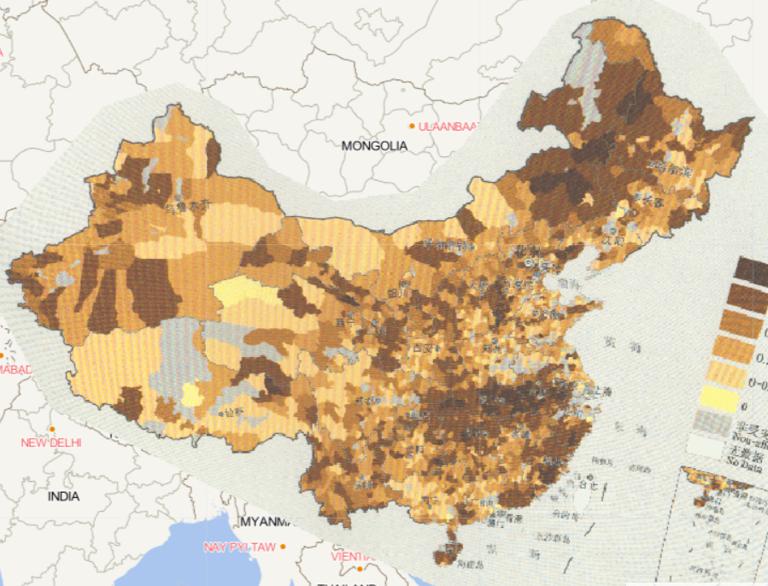 Online map of direct economic loss by county in China in 2016