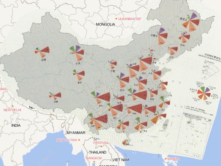 Online map of counts of disaster events by province and disaster in China in 2016