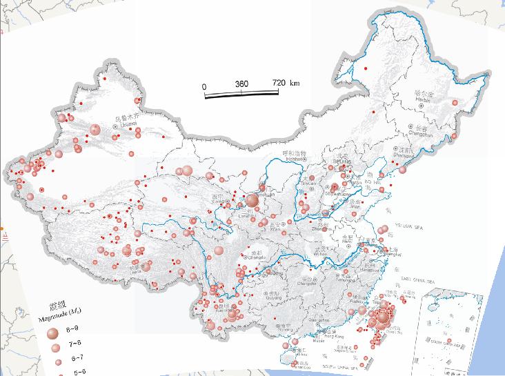 Epicentral online distribution map of the Chinese earthquake (2300 BC - 2000, December, magnitude 4 or above)