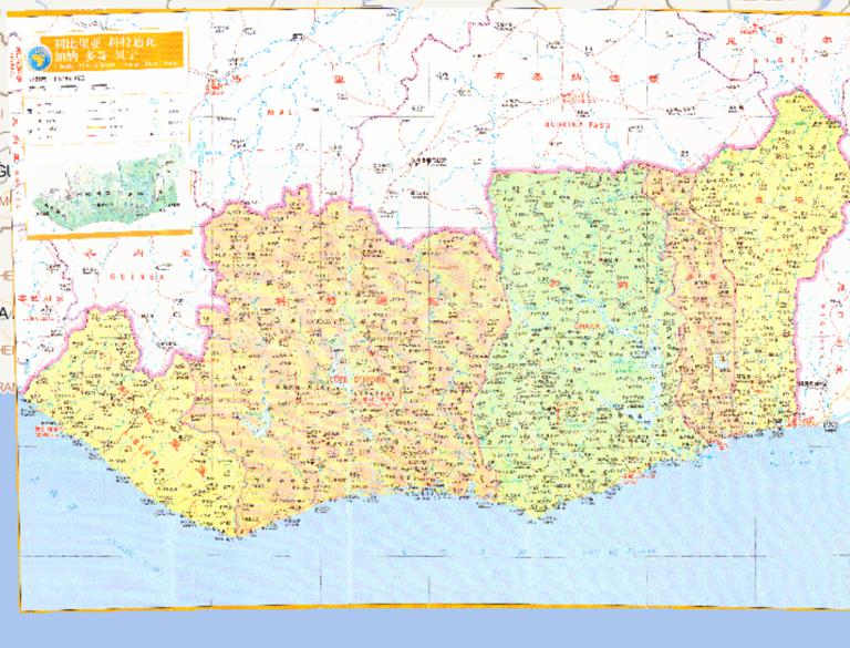 Online map of Liberia, Cote d'Ivoire, Ghana, Togo, Benin