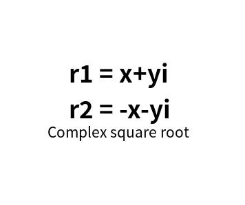 Complex square root： [ r1 = x+yi ; r2 = -x-yi ]