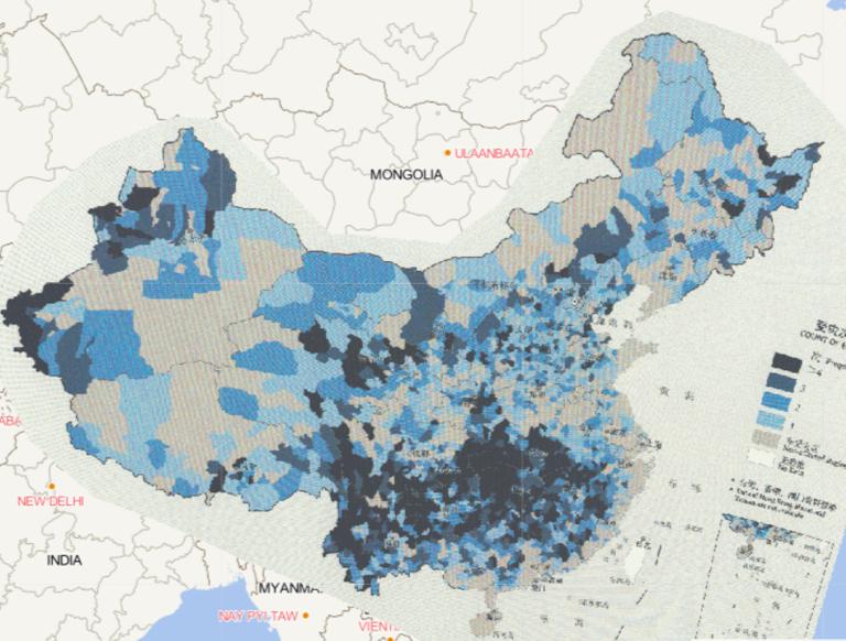 Online map of count of  flood and geohazard events by county in China in 2016